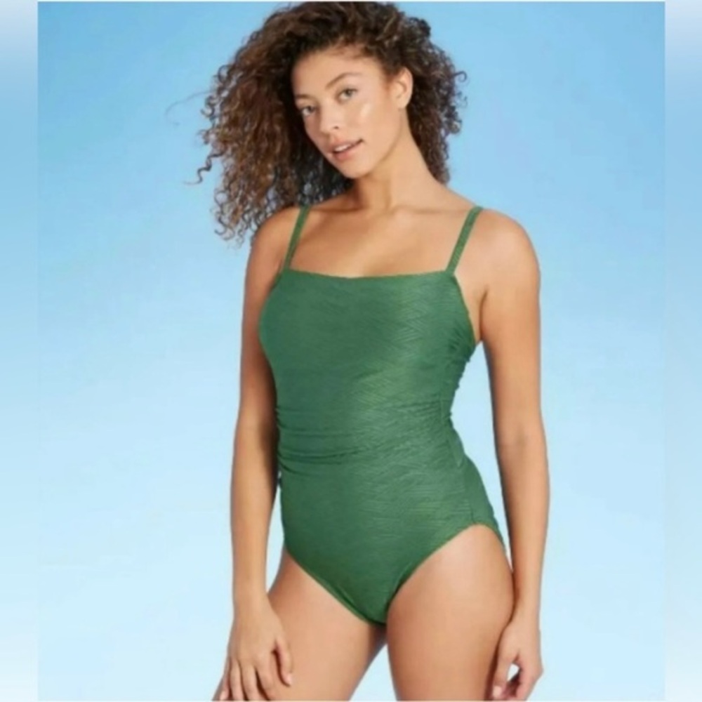 Kona Sol One Piece Textured Green Swim Suit Size S